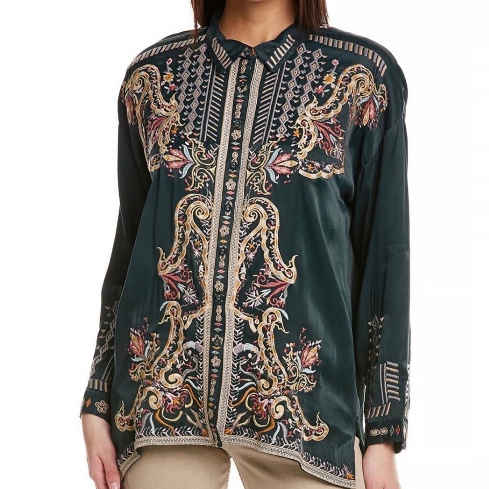 Johnny Was | Tandit Blouse in Spruce Green